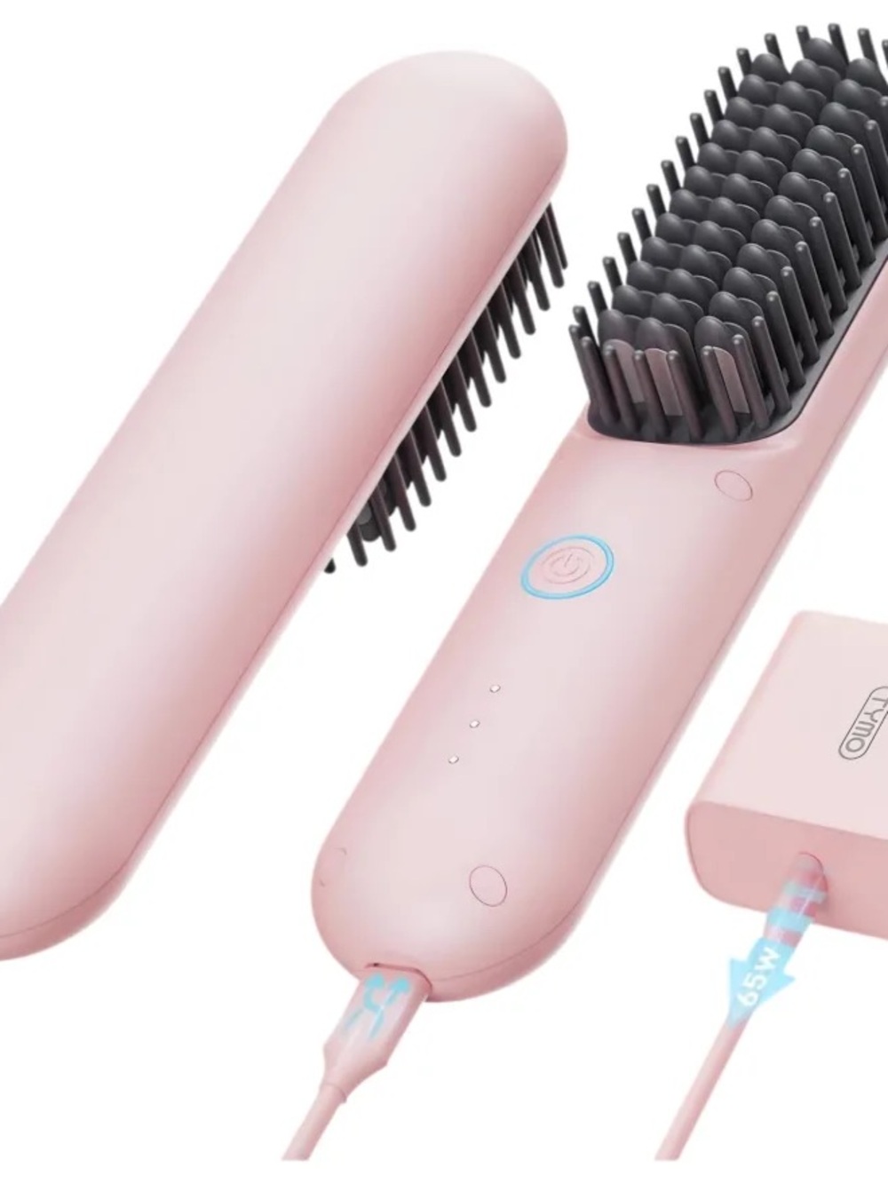 Tymo Porta Portable Pink Hair Straightening Brush - Sleek Heated Styling Brush